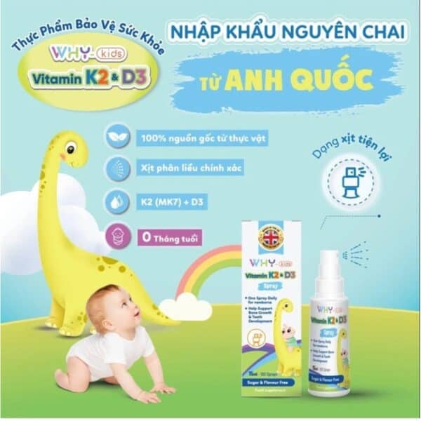 Vitamin D3K2 Medium Vitamin D3 K2 Dạng Xịt Why-Kids 15Ml