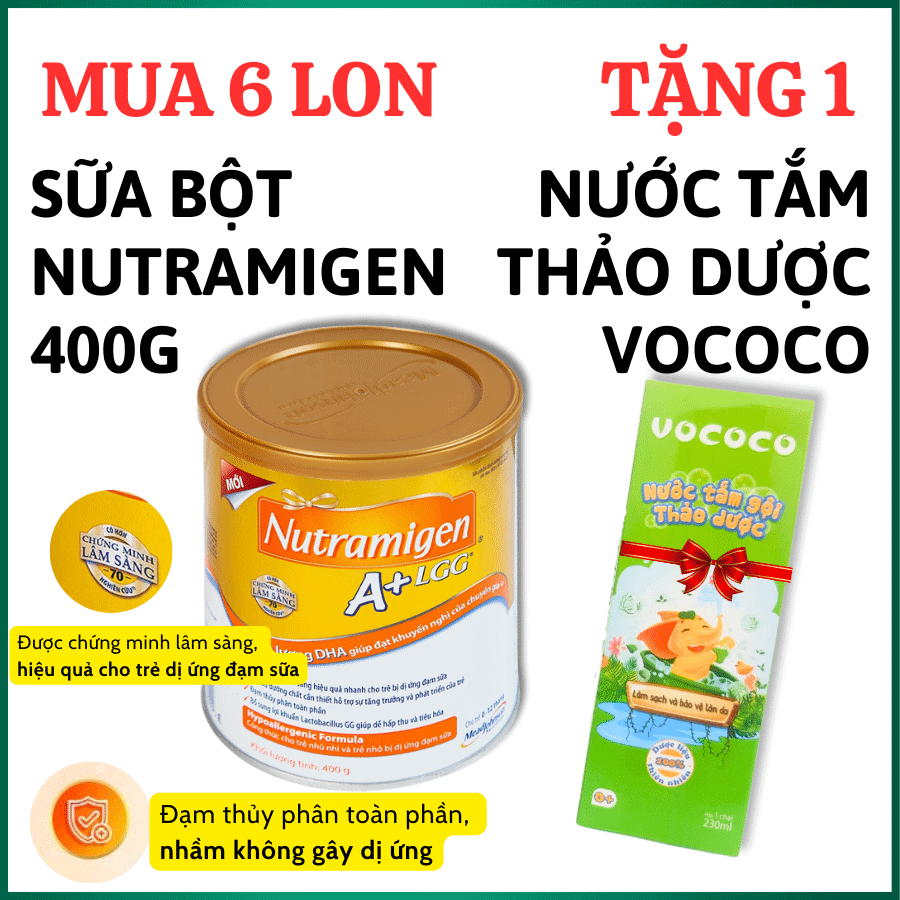 Sua Bot Sale 1 Sữa Nutramigen - Mua 6 Lon Tặng Ngay 1 Chai Tắm Thảo Dược Vococo